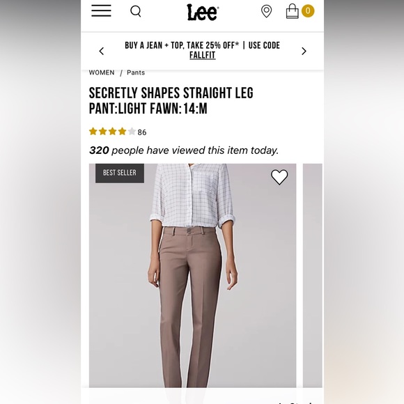 Lee Secretly Shapes NWT Straight Leg Pant Light Fawn (Size: 12 Medium) - Picture 11 of 16